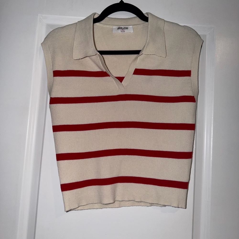 Double Zero Cream Ribbed Knit Top